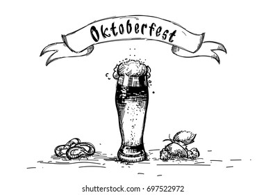 Beer Glass Mug Oktoberfest Festival Sketch Banner Vector Illustration