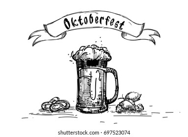 Beer Glass Mug Oktoberfest Festival Sketch Banner Vector Illustration