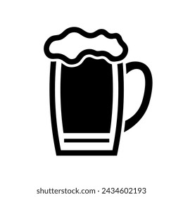 Beer in glass mug, pint alcohol with foam, black empty icon. Cold relax drink on holiday, in bar. Minimal simple design. Vector illustration