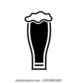 Beer in glass mug, pint alcohol with foam, black empty icon. Cold relax drink on holiday, in bar. Minimal simple design. Vector illustration