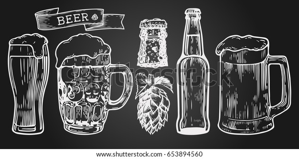 Beer Glass Mug Ribbon Bottle Hop Stock Vector (Royalty Free) 653894560 ...