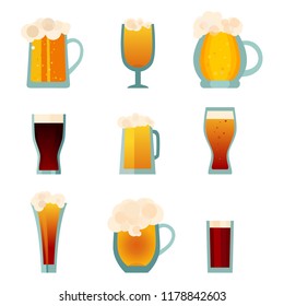 Beer glass mug set isolated on white. Oktoberfest drink symbol. Vctor illustration