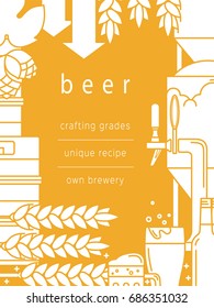 Beer, Glass, Mug, Tap, Bottle, Kegs, Equipment For Brewing, Brewery, Malt, Hops. Vector Background For Booklet, Brochure, Flyer.