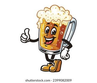 Beer Glass Mug with thumbs up cartoon mascot illustration character vector clip art