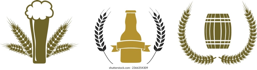 Vidrio de cerveza y diseño vectorial de jarra, conjunto de cerveza, pinza clip vectorial de cerveza