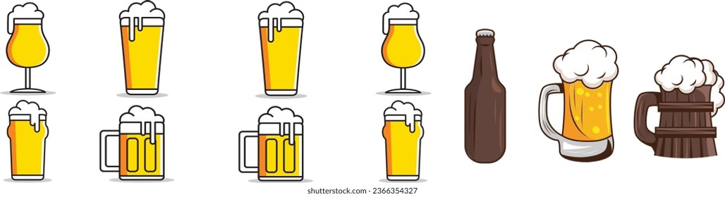 Beer Glass and mug vector design, set of beer, beer mug vector clip art