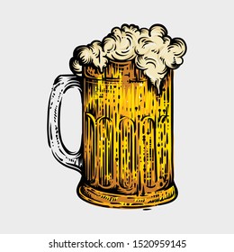 Beer glass, of oktoberfest. engraved in ink hand drawn in old sketch and vintage style for web, invitation to party or pub menu.