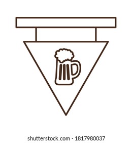 Beer glass on banner line style icon design, Pub alcohol bar brewery drink ale and lager theme Vector illustration