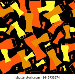 Beer glass on a black background, seamless pattern, vector