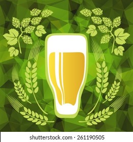 Beer glass on a green polygonal background.EPS-10