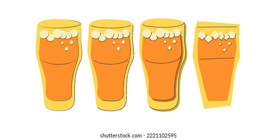 Beer glass on white background. Cartoon sketch graphic design. Doodle style. Colored hand drawn image. Party drink concept for restaurant, cafe, party. Freehand drawing style. Vector.
