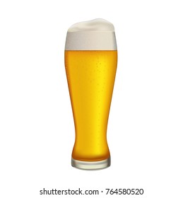 Beer in a glass on a white background.