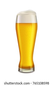 Beer in a glass on a white background.
