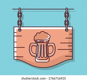 Beer glass on wood banner design, Festival day pub alcohol bar and drink theme Vector illustration
