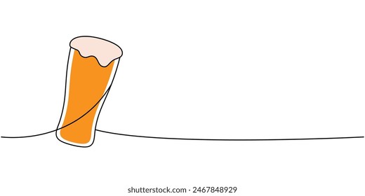 Beer glass one line colored continuous drawing. Beer pub products continuous one line illustration. Vector linear illustration.