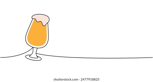 Beer glass one line colored continuous drawing. Beer pub products continuous one line illustration. Vector linear illustration.