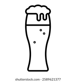 Beer glass outline icon, a beer glass with foamy head.  Suitable for projects related to bars, restaurants, or party invitations. 