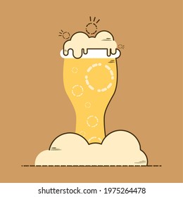 Beer glass over beer foam icon