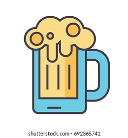 Beer glass, pint, drink, pub concept. Line vector icon. Editable stroke. Flat linear illustration isolated on white background