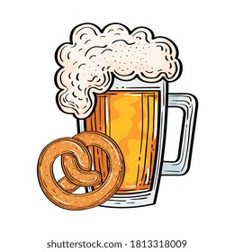 beer glass with pretzel design, Oktoberfest germany festival and celebration theme Vector illustration