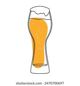 Beer in a glass. Refreshing alcoholic beverage on a white background. Vector illustration.