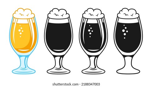 Beer glass retro sign set. Brewery pub beer festival. Design icon, silhouette, doodle symbol monochrome alcohol lager ale. Oktoberfest vintage engraving for bar menu, poster, invitation party vector