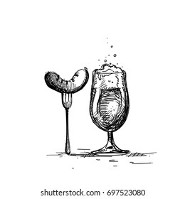Beer Glass With Sausage Sketch Oktoberfest Festival Banner Vector Illustration