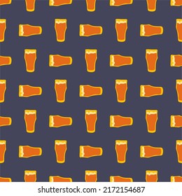 Beer glass seamless pattern, great design for any purposes. Doodle style. Hand drawn image. Color repeat template. Party drinks concept. Freehand drawing. Cartoon sketch graphic draft. Vector.
