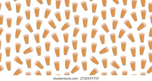 Cerveza en un vaso. Patrón sin fisuras. Arte de línea. Bebida alcohólica, copa de vidrio. Ilustración vectorial, repitiendo fondo.