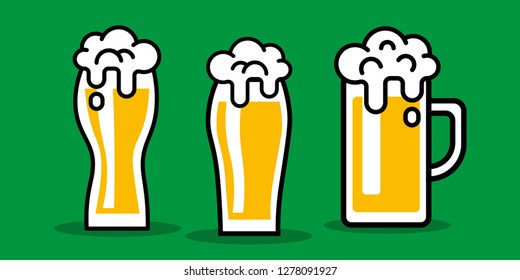 Beer glass. Set icons of beer mugs and glasses, vector illustration - Vector