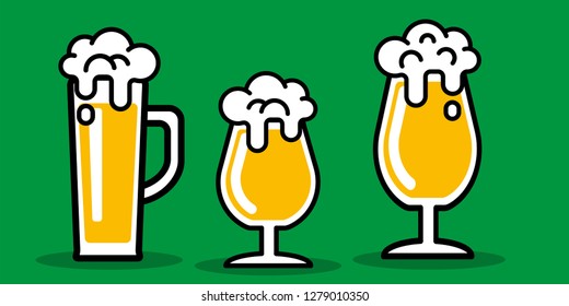 Beer glass. Set icons of beer mugs and glasses, vector illustration - Vector