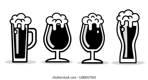 Beer glass. Set icons of beer mugs and glasses, vector illustration - Vector