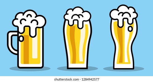 Beer glass. Set icons of beer mugs and glasses, vector illustration - Vector