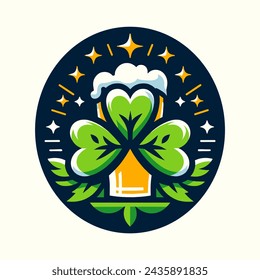 beer glass with a shamrock clover vector Saint Patrick's Day illustration 