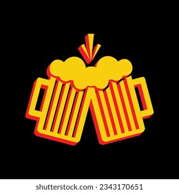 Beer glass sign. 3D Extruded Yellow Icon with Red Sides a Black background. Illustration.