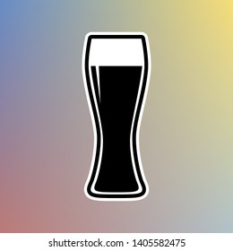 Beer glass sign. Black icon in white shell at pastel color background. Illustration.
