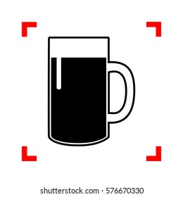 Beer glass sign. Black icon in focus corners on white background