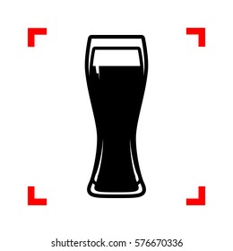 Beer glass sign. Black icon in focus corners on white background