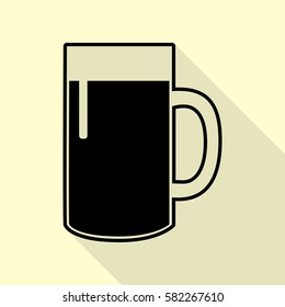 Beer glass sign. Black icon with flat style shadow path on cream background.