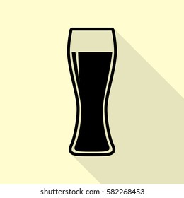 Beer glass sign. Black icon with flat style shadow path on cream background.