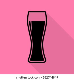 Beer glass sign. Black icon with flat style shadow path on pink background.