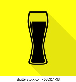 Beer glass sign. Black icon with flat style shadow path on yellow background.