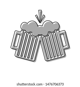 Beer glass sign. Black line icon with gray shifted flat filled icon on white background. Illustration.