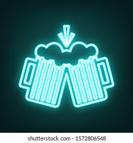 Beer glass sign. Cyan neon icon in the dark. Bluring. Luminescence. Illustration.