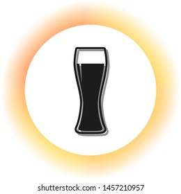 Beer glass sign. Dark icon with shadow on the glowing circle button. Illustration.