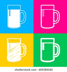 Beer glass sign. Four styles of icon on four color squares.