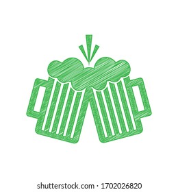 Beer glass sign. Green scribble Icon with solid contour on white background. Illustration.