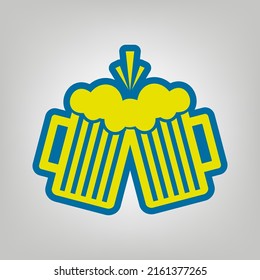 Beer glass sign. Icon in colors of Ukraine flag (yellow, blue) at gray Background. Illustration.