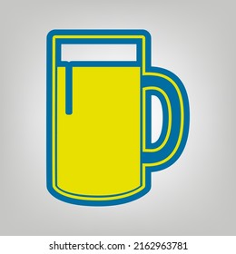 Beer glass sign. Icon in colors of Ukraine flag (yellow, blue) at gray Background. Illustration.