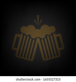 Beer glass sign. Icon as grid of small orange light bulb in darkness. Illustration.